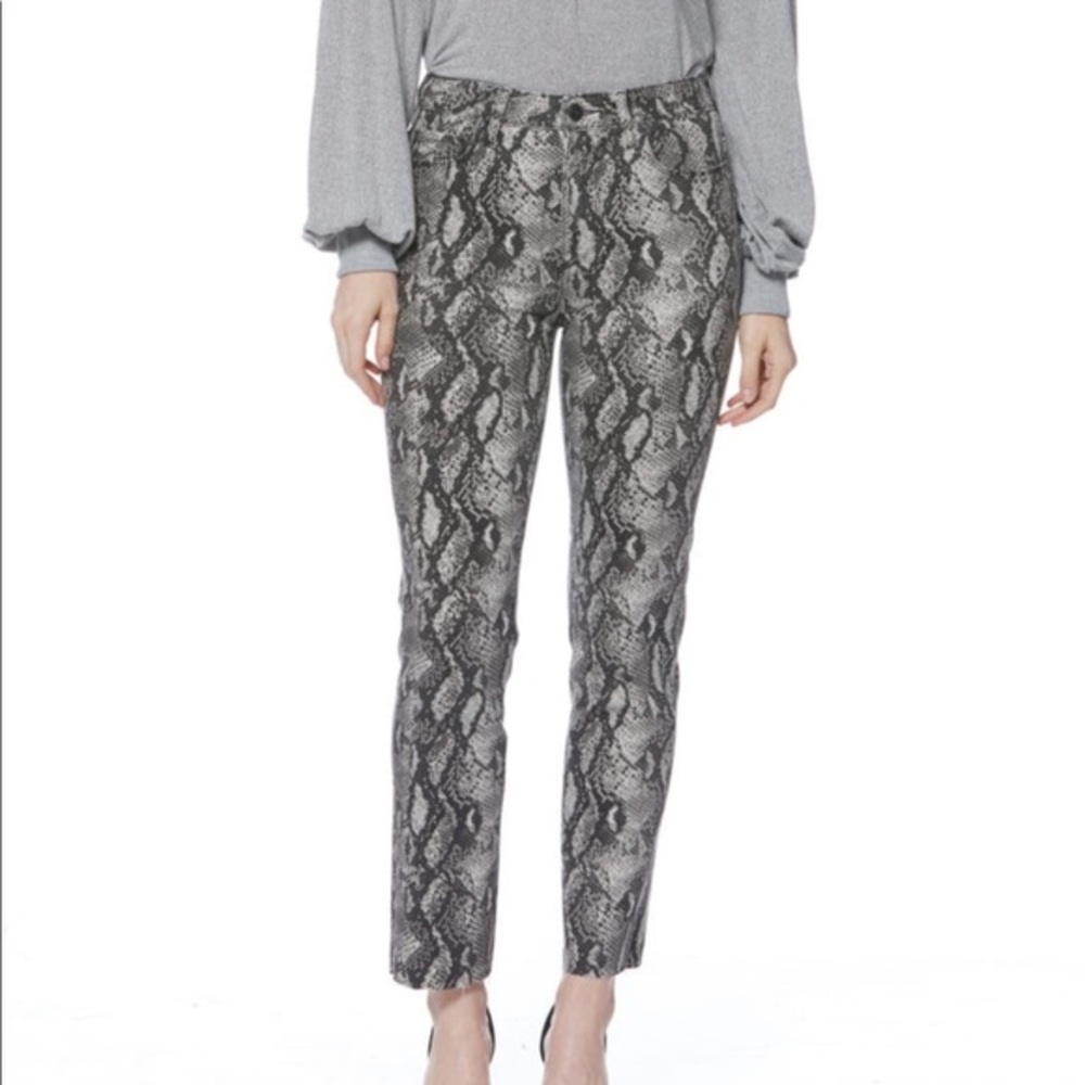 PAIGE Hoxton Raw Hem Snake Print High-Rise Jeans